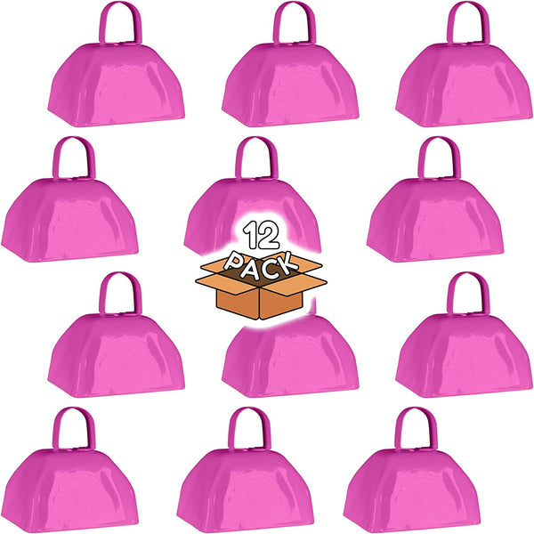 Paparazzi Metal Cowbells with Handles 3 inch Novelty Noise Maker - 12 Pack (Pink)